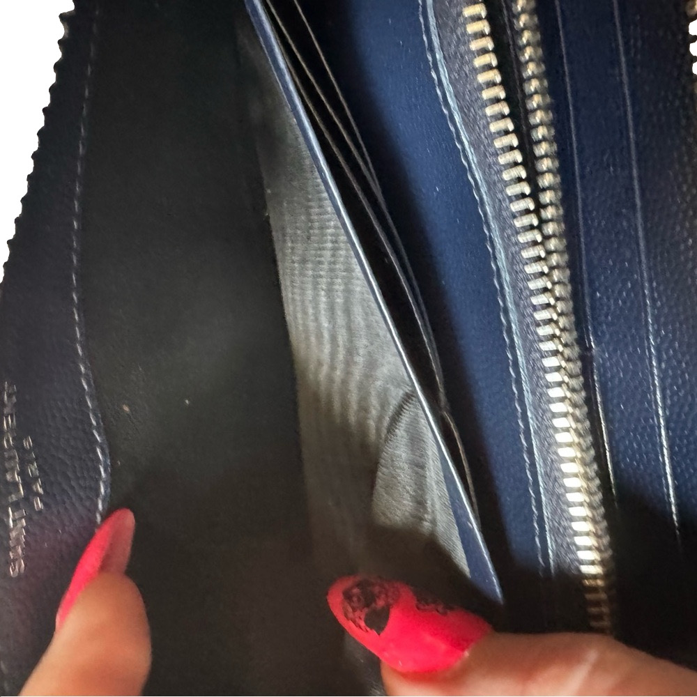 Yves Saint Laurent RARE NAVY Blue Chevron Quilted Wallet - Picture 12 of 16